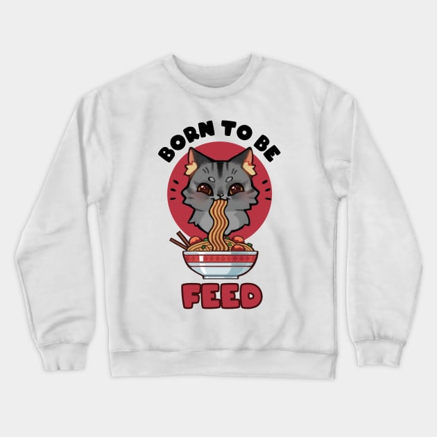 Grey cat eating spaghetti Crewneck Sweatshirt by Toma-ire